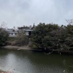 小泉城跡の堀と白い櫓