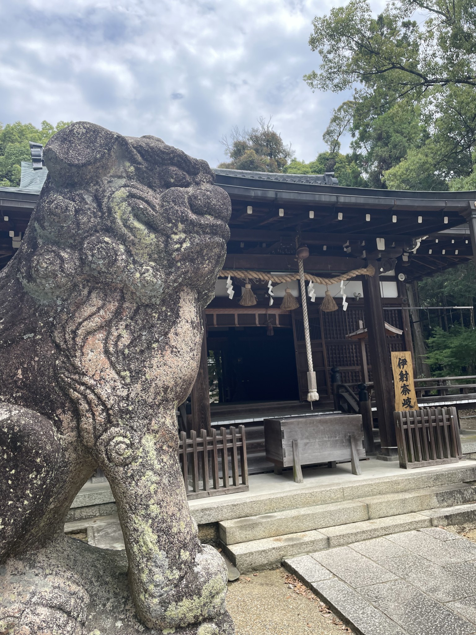 伊射奈岐神社の狛犬と社殿