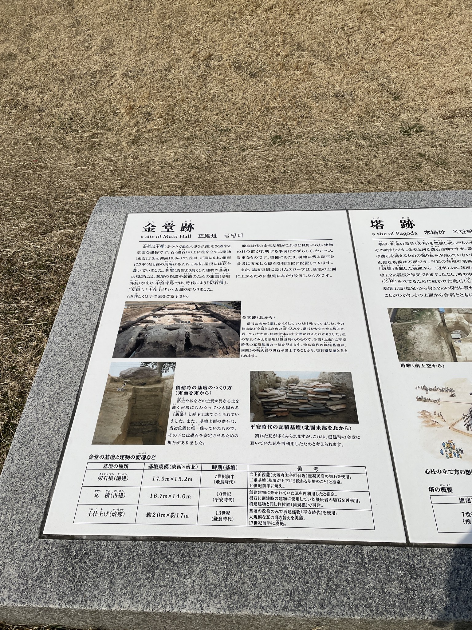 中宮寺跡の金堂跡・塔跡の案内板