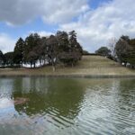 池ごしに見える黒塚古墳の墳丘