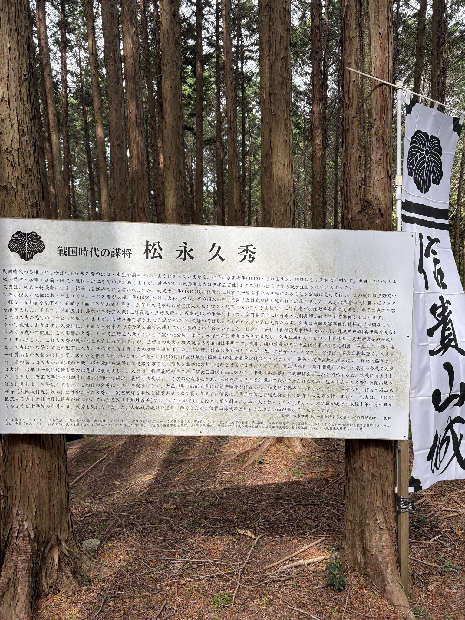 戦国時代の謀将 松永久秀の説明板