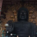 正面から見た奈良の大仏と供花