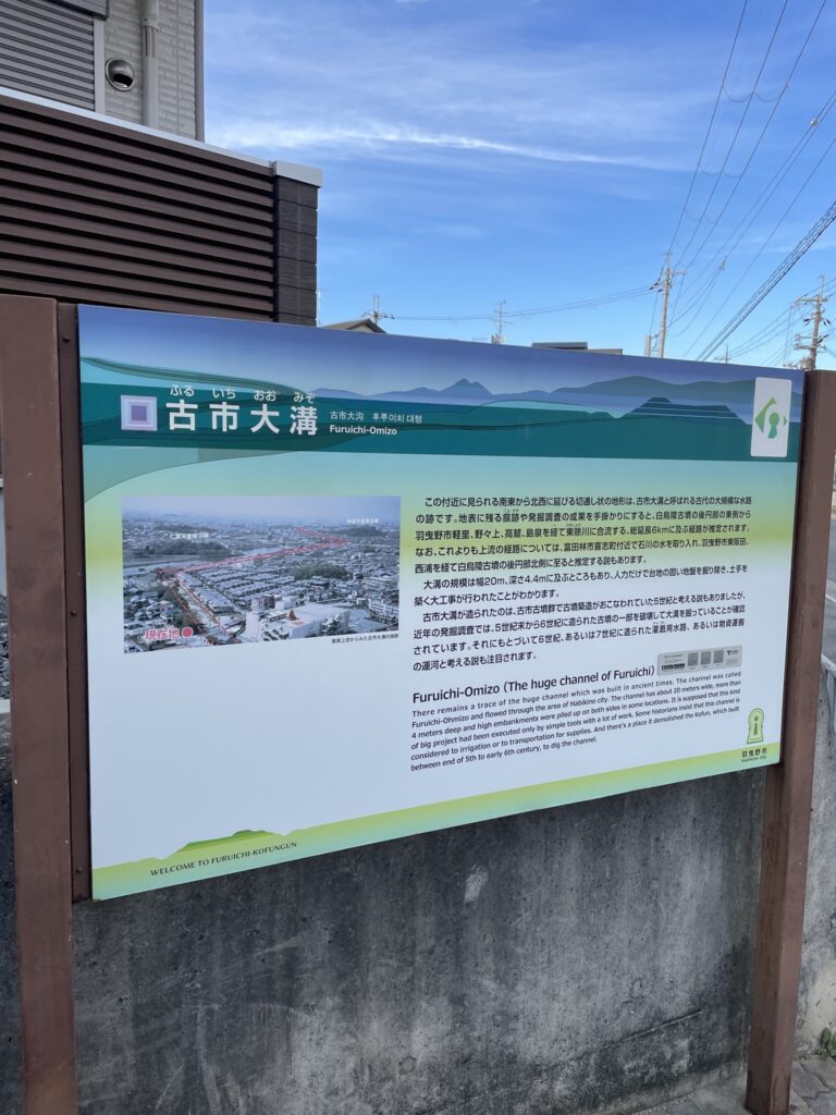 古市大溝の跡を解説する案内板